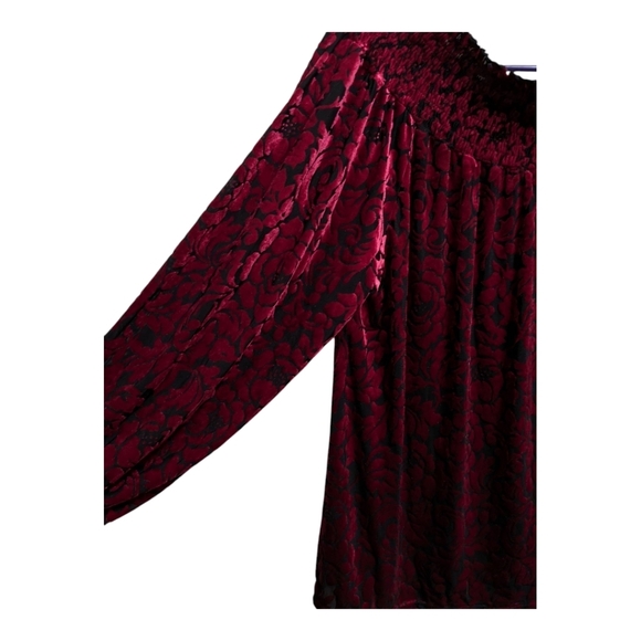 Cato Burnout Red Velvet Blouse Floral - Picture 5 of 6